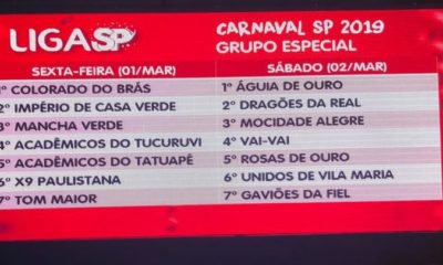 Liga SP sorteou ordem de desfile para 2019