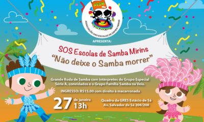 Roda de Samba SOS Escolas de Samba Mirins acontecerá na quadra da Estácio